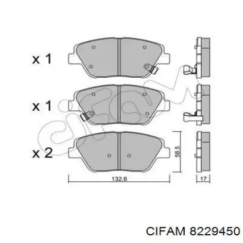 Передние тормозные колодки 8229450 Cifam