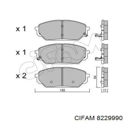 Передние тормозные колодки 8229990 Cifam