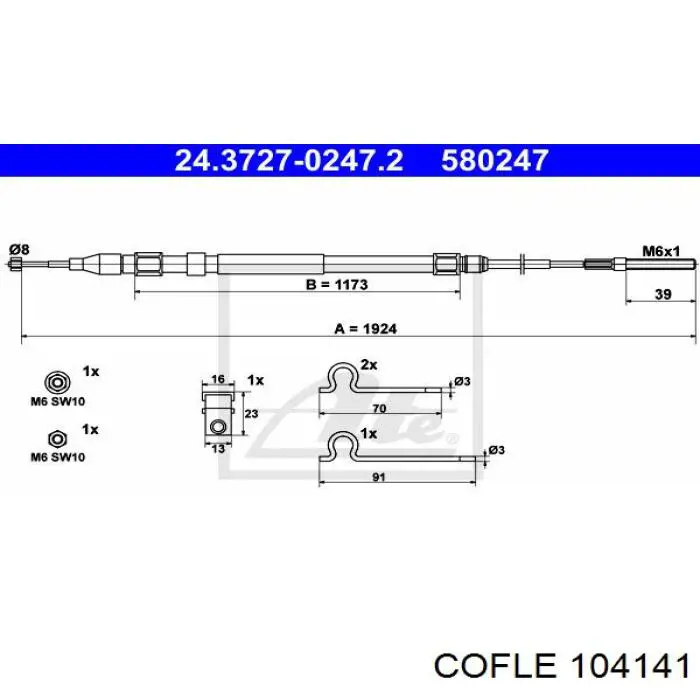 Cable de freno de mano trasero izquierdo 104141 Cofle