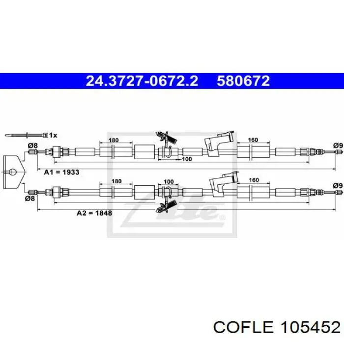 105452 Cofle cabo traseiro direito/esquerdo do freio de estacionamento