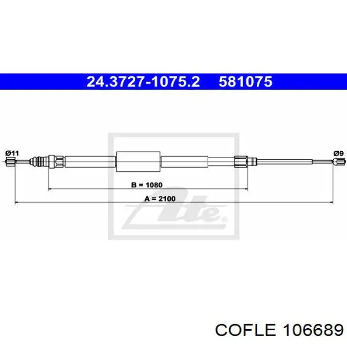 106689 Cofle cabo traseiro direito/esquerdo do freio de estacionamento