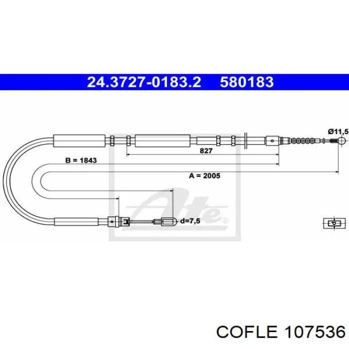Трос стояночного тормоза задний правый Cofle 107536 цена, от 13.86 USD