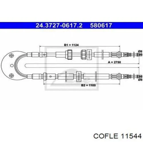 11.544 Cofle cabo traseiro direito/esquerdo do freio de estacionamento