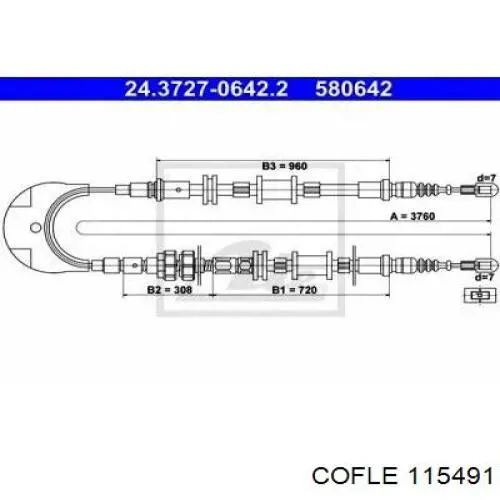 Задний трос ручника 115491 Cofle