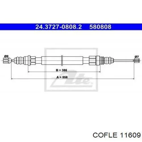 Cable de freno de mano trasero derecho 11609 Cofle