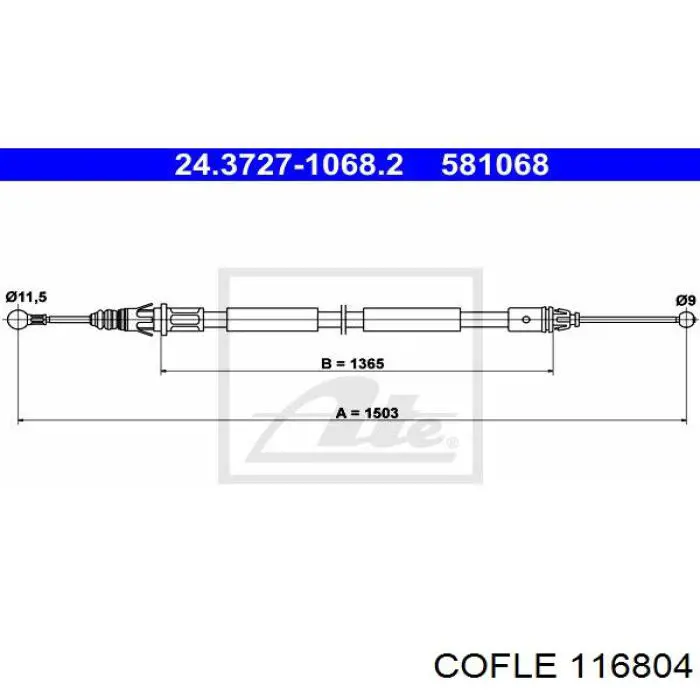 Cable de freno de mano trasero izquierdo 116804 Cofle