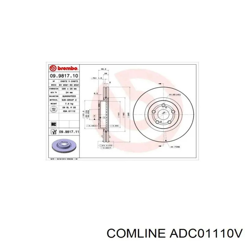 Передние тормозные диски ADC01110V Comline
