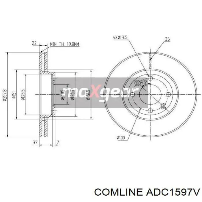 Тормоз дисковый передний Comline ADC1597V цена, от 38.91 USD