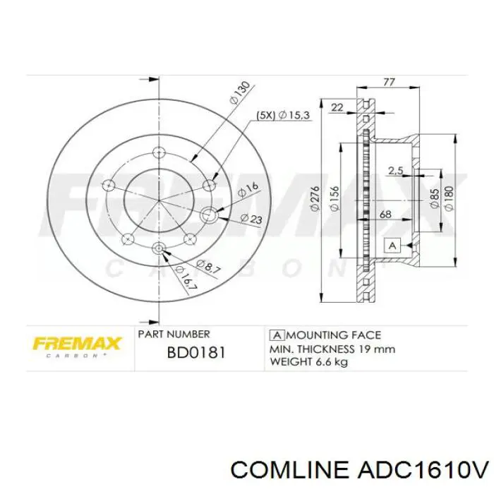 Передние тормозные диски ADC1610V Comline
