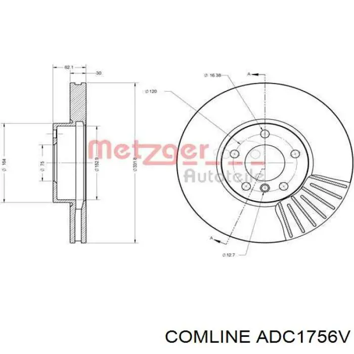 Тормоз дисковый передний Comline ADC1756V цена, от 68.66 USD