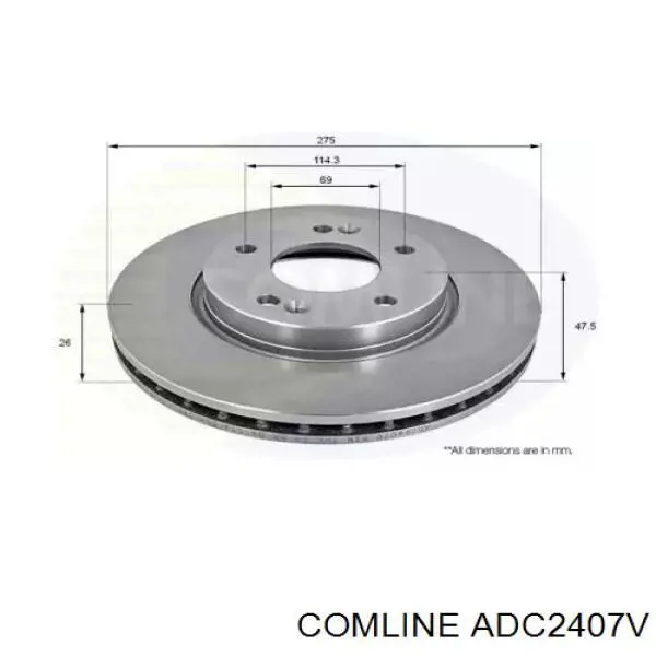 ADC2407V Comline диск тормозной передний