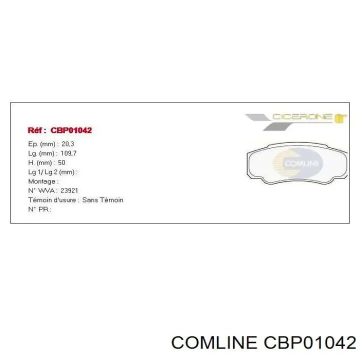 CBP01042 Comline колодки тормозные задние дисковые