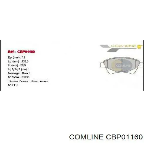 CBP01160 Comline Колодки передние