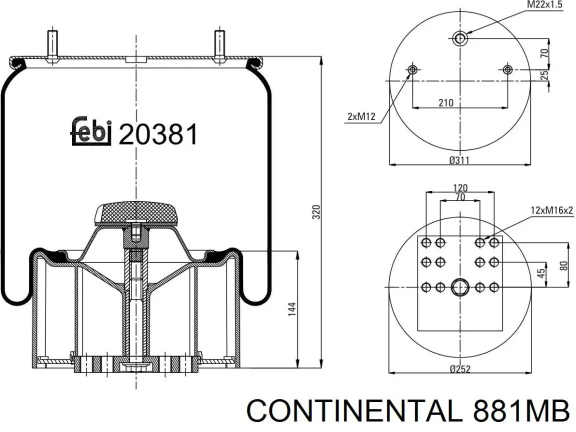 Пневмоподушка (пневморессора) моста 881MB Continental/Siemens