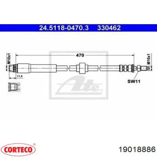 Шланг тормозной передний Corteco 19018886 цена, от 7.69 USD