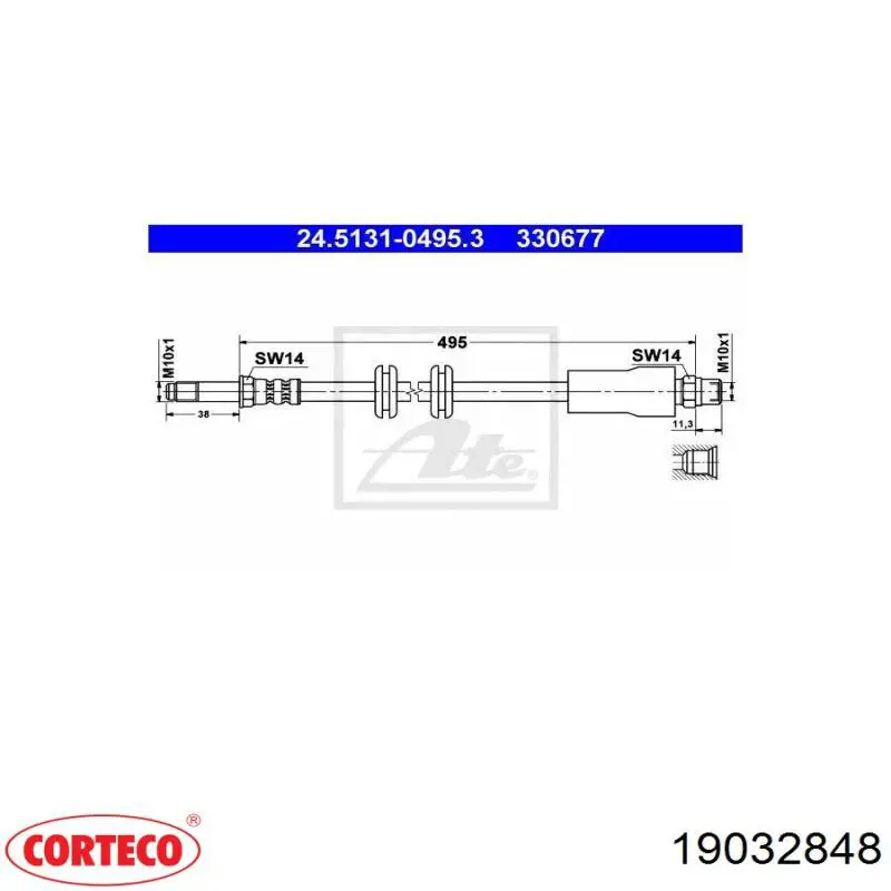 Шланг тормозной передний 19032848 Corteco