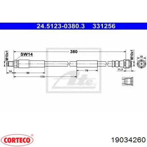 Шланг тормозной передний Corteco 19034260 цена, от 12.21 USD