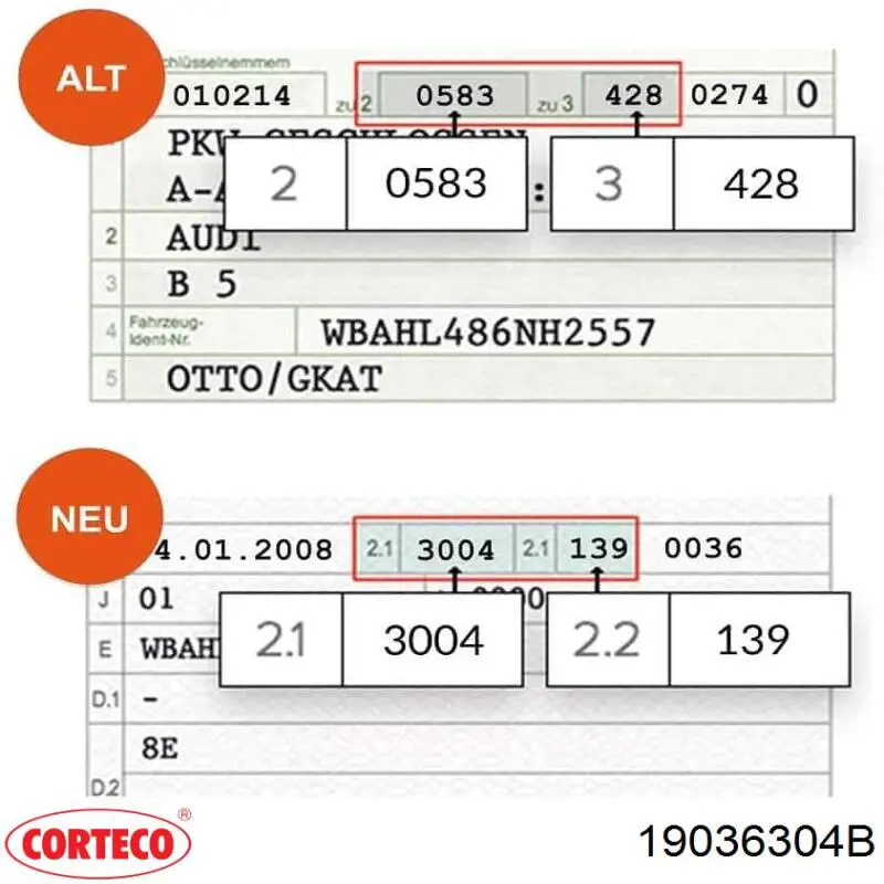 19036304B Corteco vedação dianteira de cambota de motor