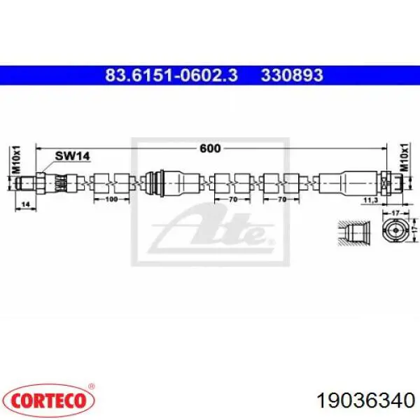 Купить 19036340 Corteco Шланг тормозной передний