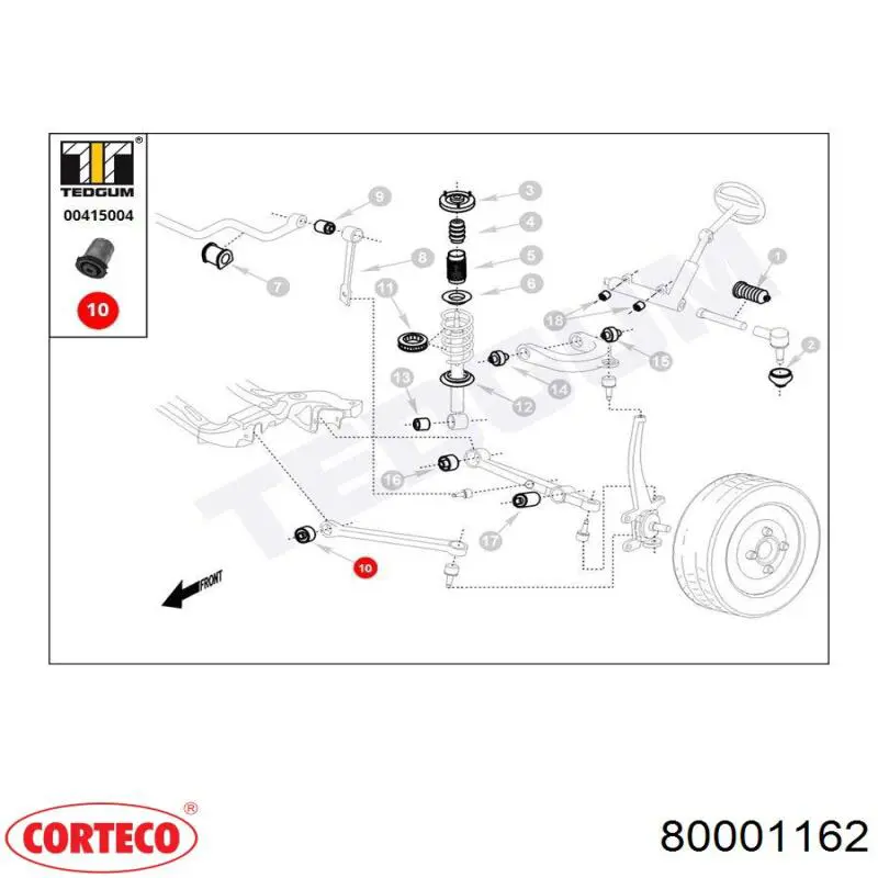 Сайлентблок переднего рычага 80001162 Corteco