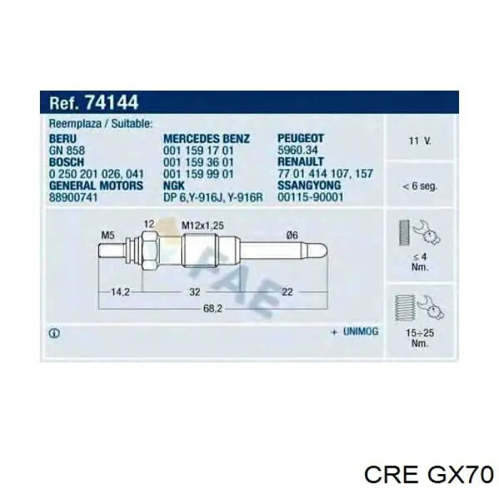 Свечи накала GX70 CRE