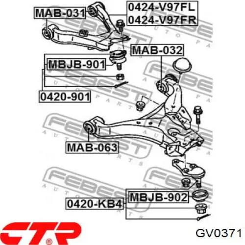 Сайлентблок переднего верхнего рычага GV0371 CTR