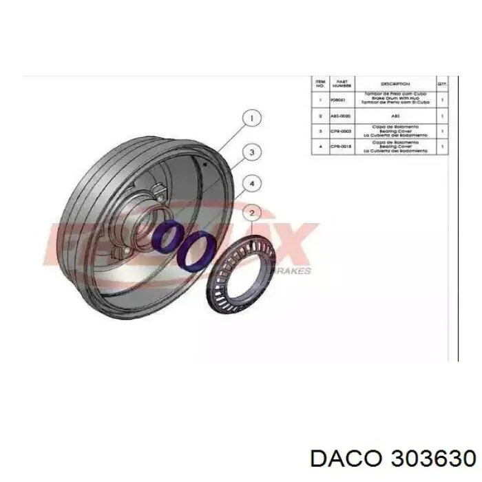 Купить 303630 Daco Тормозной барабан