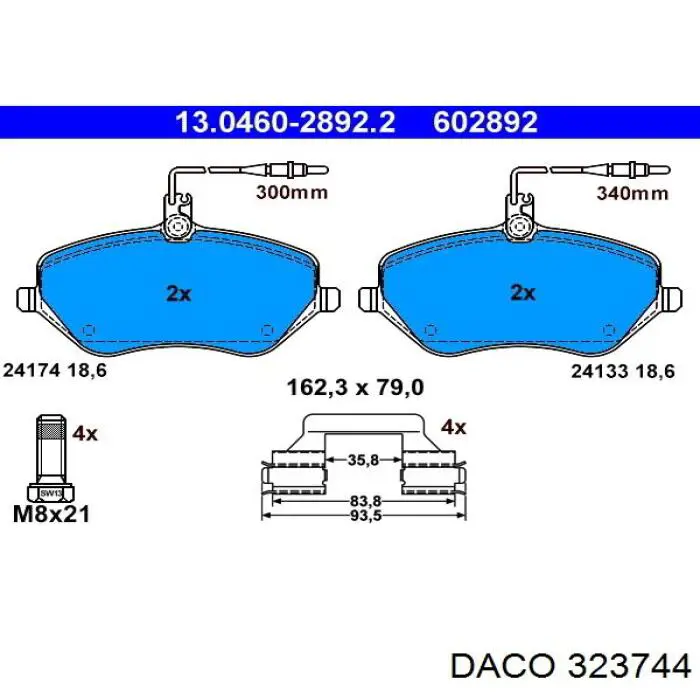 Передние тормозные колодки 323744 Daco