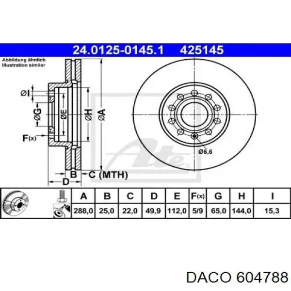 604788 Daco Ремкомплект тормозов передних