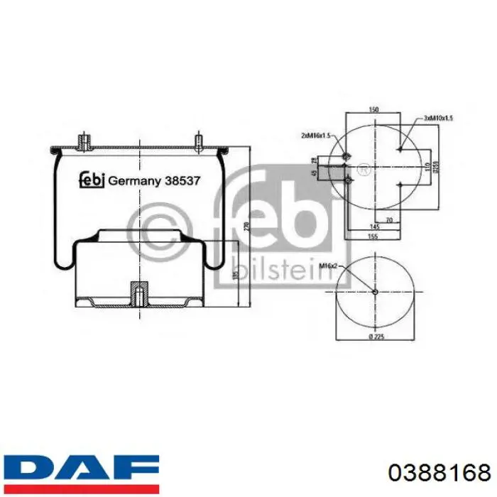 Пневмоподушка (пневморессора) моста заднего 0388168 DAF
