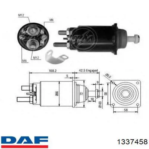 Втягивающее реле стартера 1337458 DAF