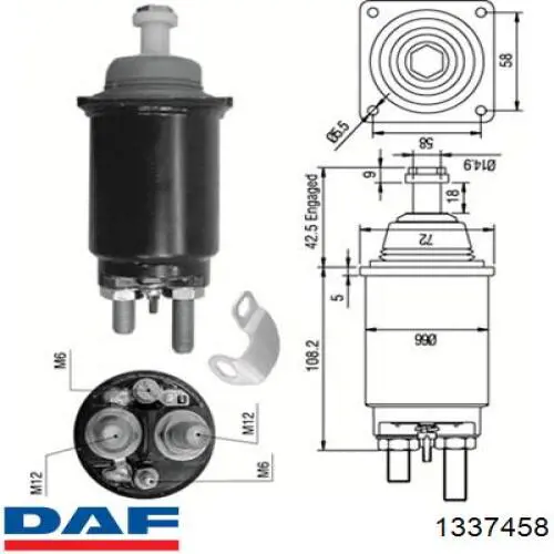 1337458 DAF Тяговое реле стартера