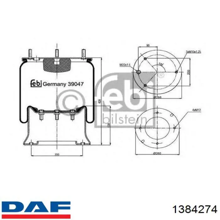 Пневмоподушка/пневморессора моста заднего DAF 1384274 цена, от 52.85 USD