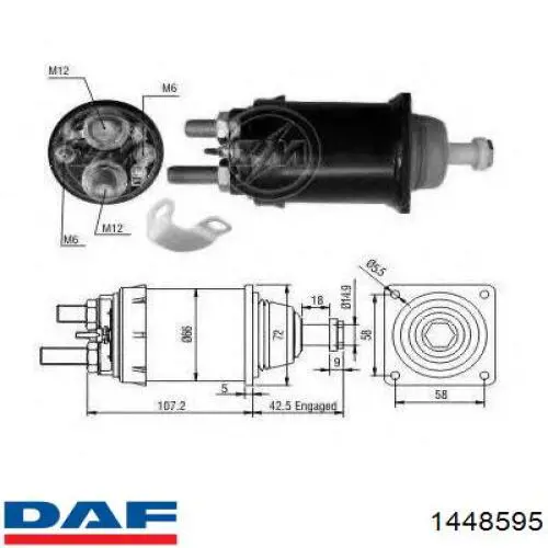 Втягивающее реле стартера 1448595 DAF