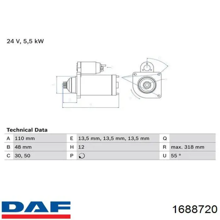 1688720 DAF Стартер автомобиля