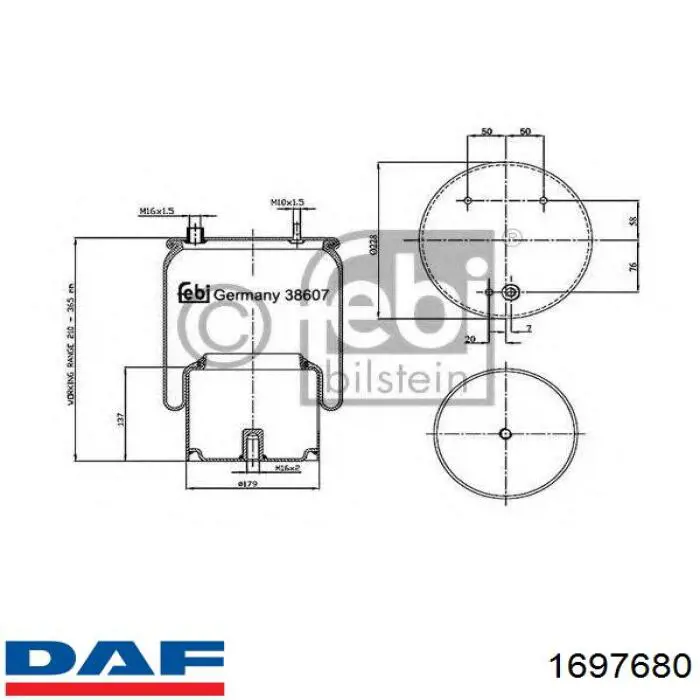 Пневмоподушка/пневморессора моста заднего DAF 1697680 цена, от 77.21 USD