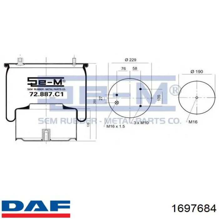 Пневмоподушка/пневморессора моста заднего DAF 1697684 цена, от 71.29 USD