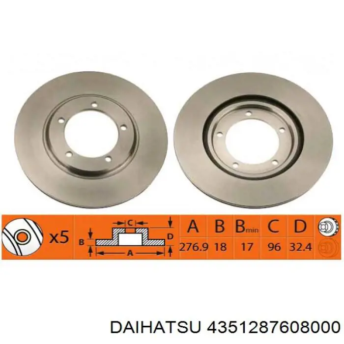 Передние тормозные диски 4351287608000 Daihatsu