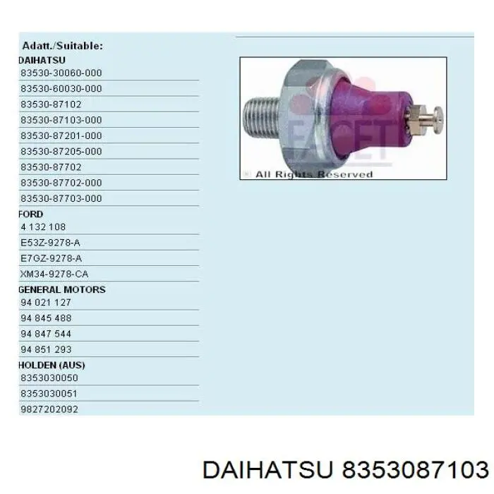 8353087103 Daihatsu sensor de pressão de óleo