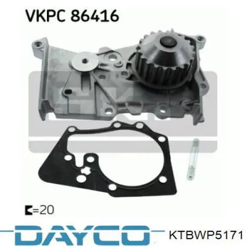 Ремень ГРМ, комплект Dayco KTBWP5171