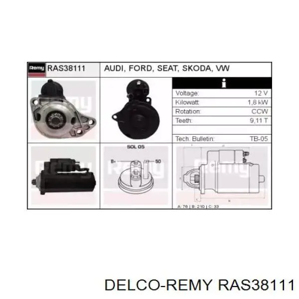 RAS38111 Delco Remy стартер