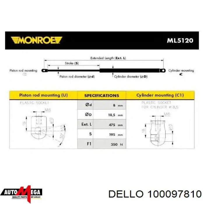 Купить 100097810 Dello/Automega Амортизатор двери багажника