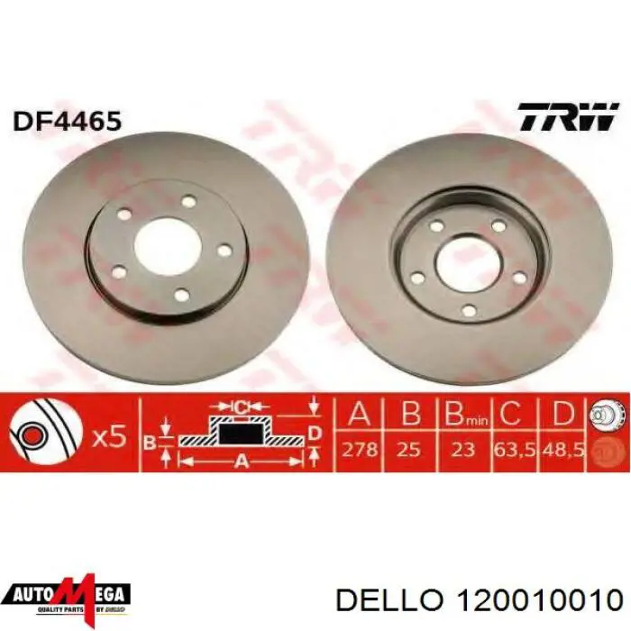 Тормоз дисковый передний Dello/Automega 120010010 цена, от 43.84 USD
