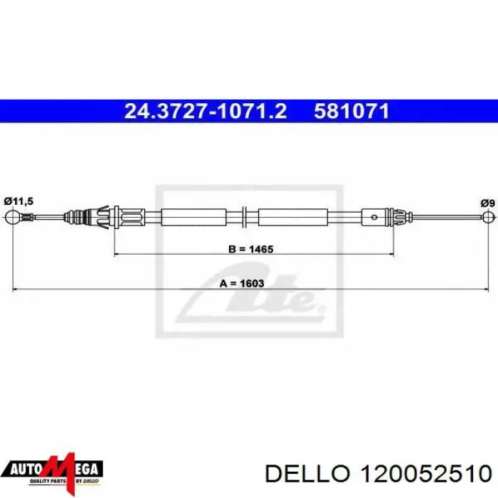 Трос стояночного тормоза задний правый Dello/Automega 120052510 цена, от 7.73 USD