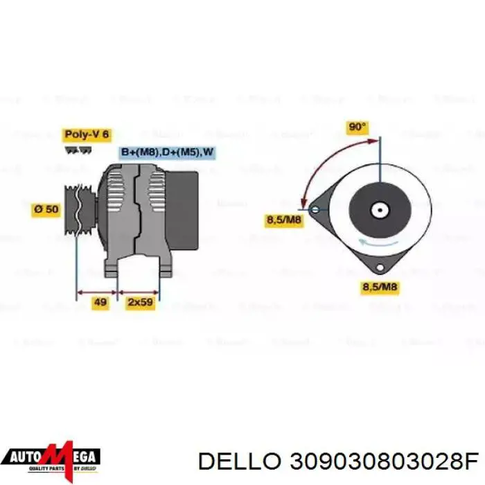 Реле регулятор генератора Dello/Automega 309030803028F