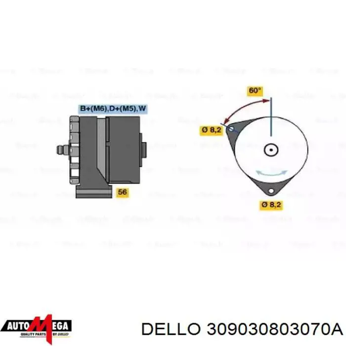 Реле регулятор генератора Dello/Automega 309030803070A