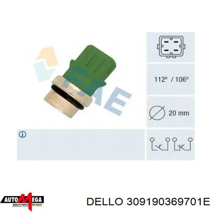 Датчик указателя температуры охлаждающей жидкости Dello/Automega 309190369701E цена, от 7.94 USD