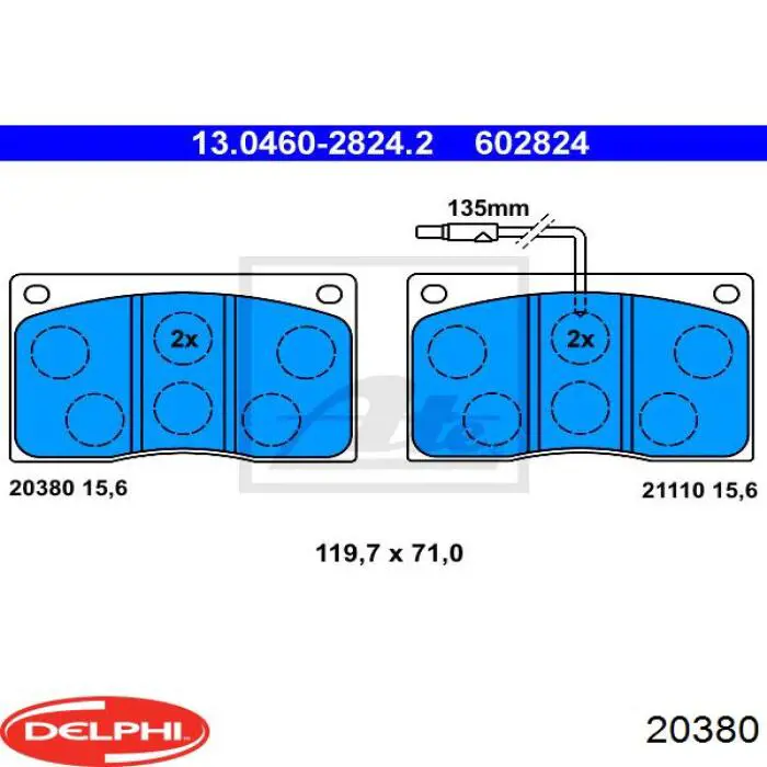 Передние тормозные колодки 20380 Delphi