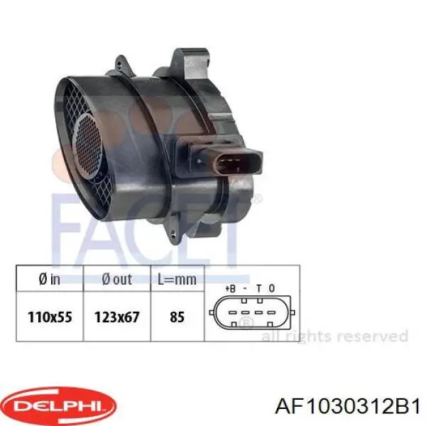 AF1030312B1 Delphi sensor de fluxo (consumo de ar, medidor de consumo M.A.F. - (Mass Airflow))