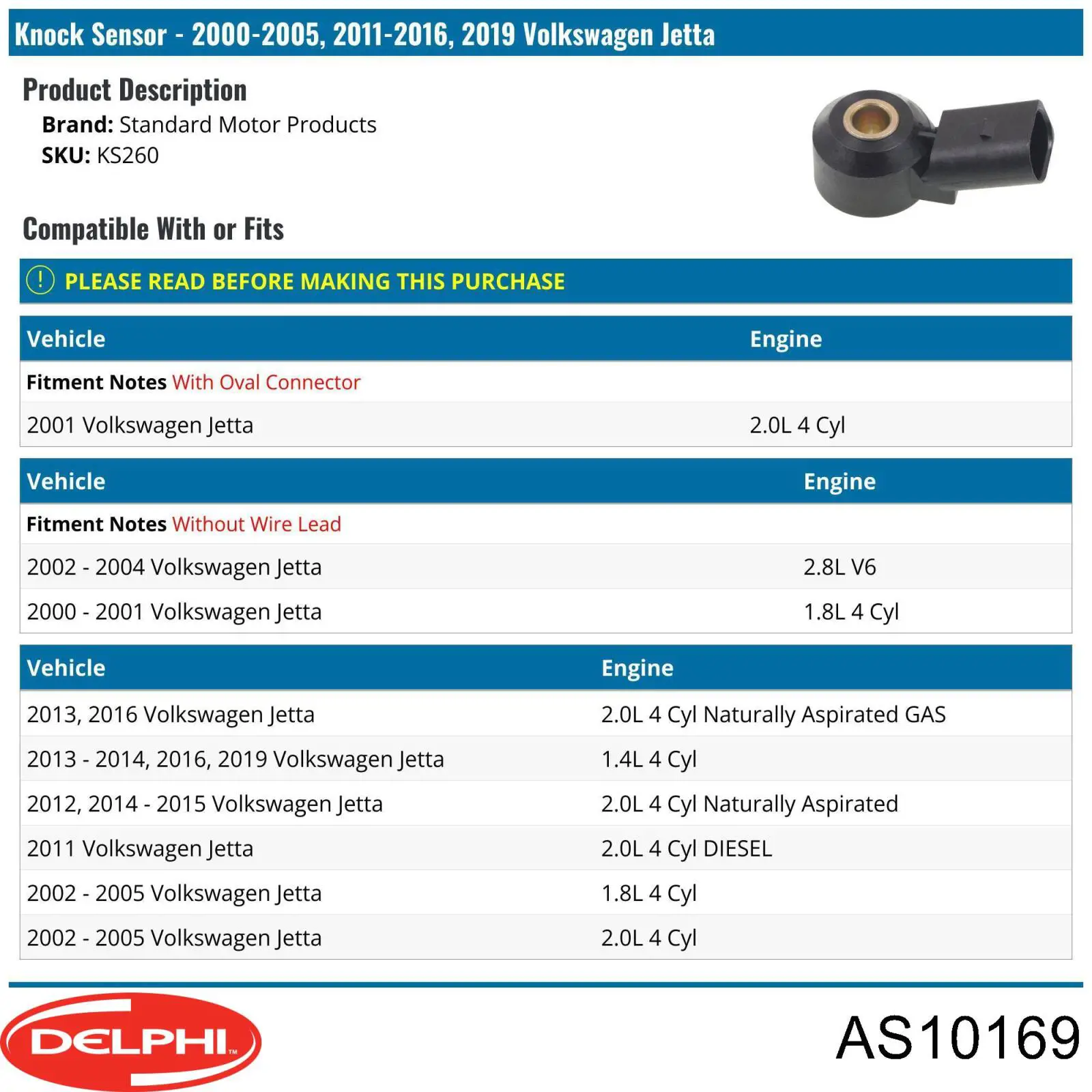 Датчик детонации Delphi AS10169 цена, от 8.87 USD